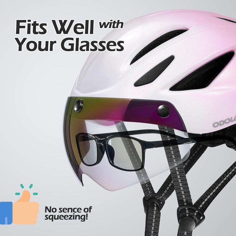 Odoland Bike Helmet with Magnetic Sun Visor for Adults, Glasses-Friendly Design Adjustable Dial Cycling Helmet for Men & Women, Urban Riding Bicycle Helmet for Mountain, Road, E-Bike, Commuting - Image 2